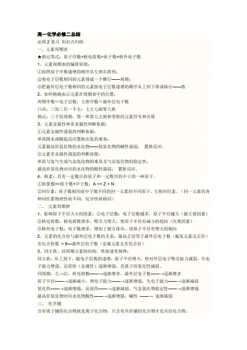 高一化学必修二总结