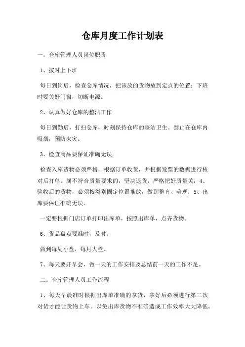 仓库月度工作计划表(3)