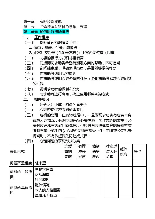 三级心理咨询师《心理诊断技能》笔记