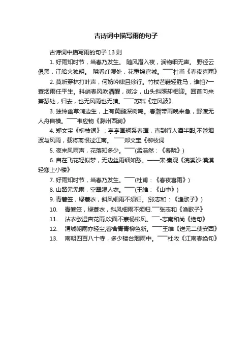 古诗词中描写雨的句子13则