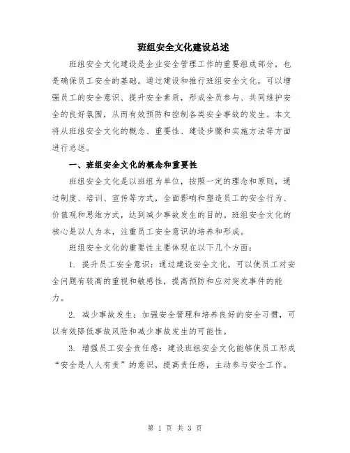 班组安全文化建设总述