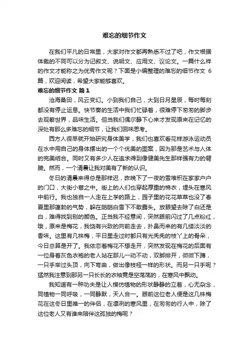 难忘的细节作文六篇