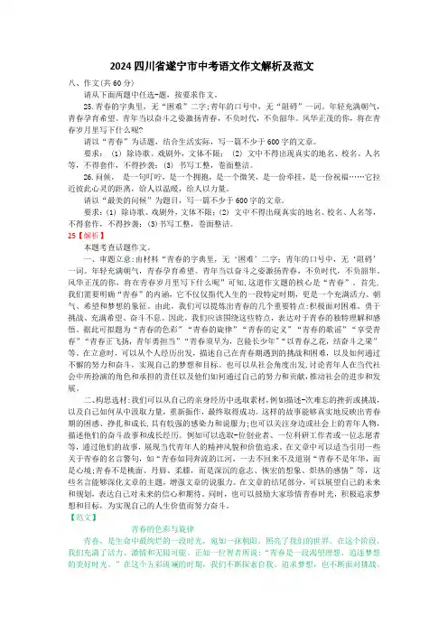 2024四川省遂宁市中考语文作文解析及范文