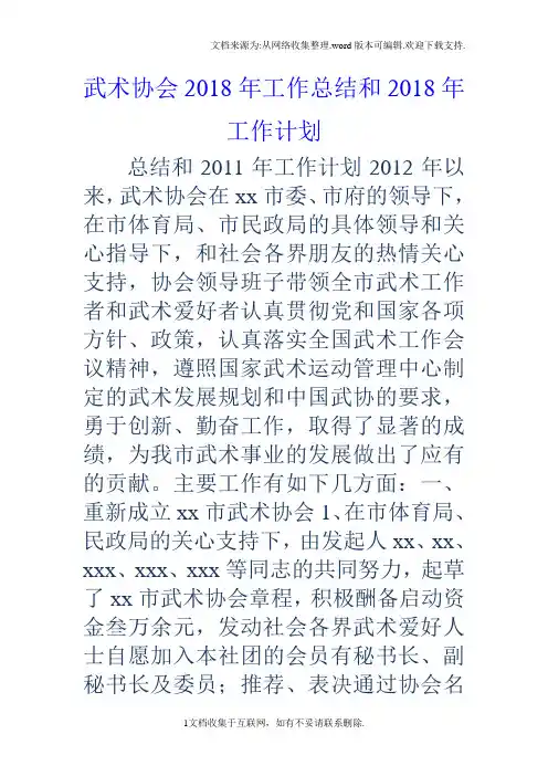武术协会2018年工作总结和2018年工作计划