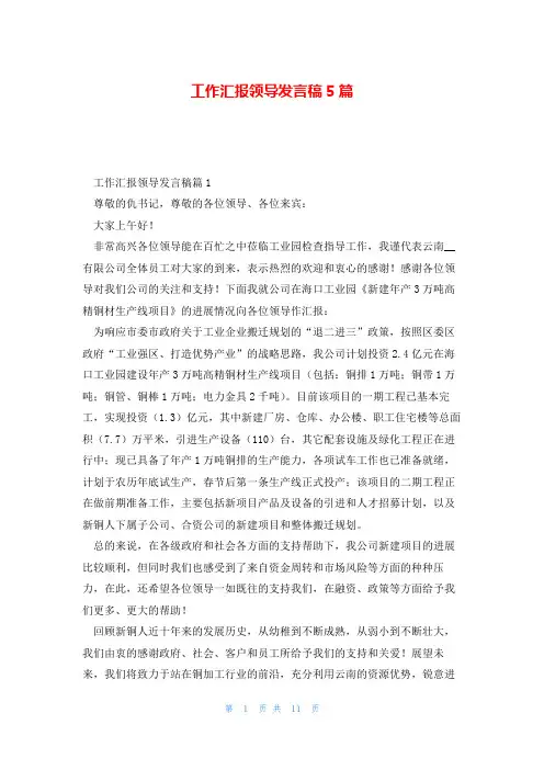 工作汇报领导发言稿5篇