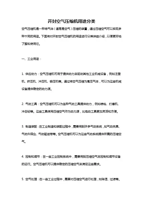 开封空气压缩机用途分类