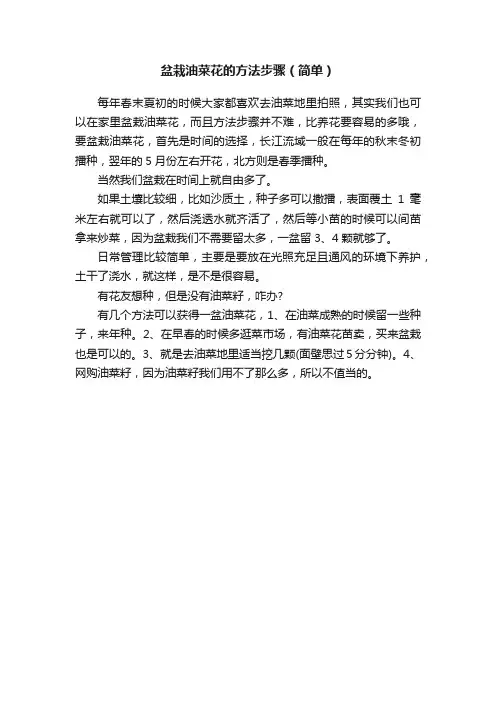 盆栽油菜花的方法步骤（简单）