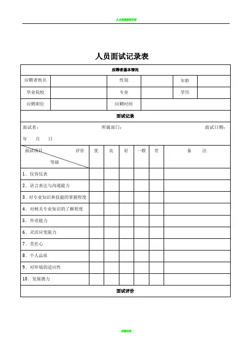 人员面试记录表