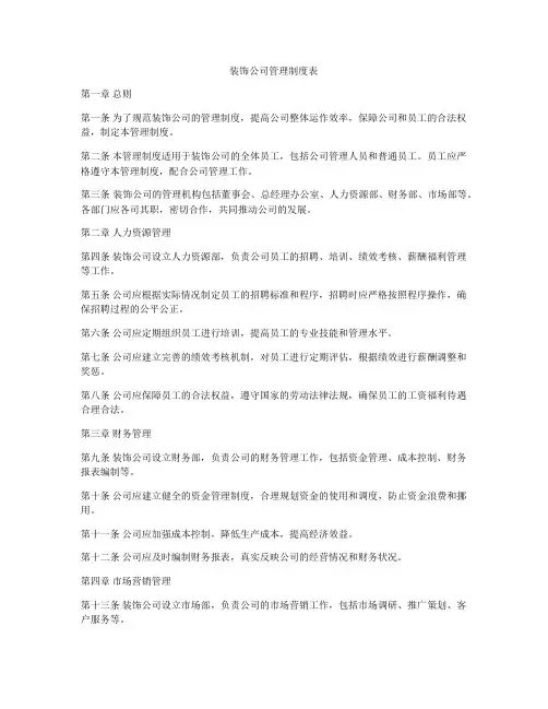 装饰公司管理制度表