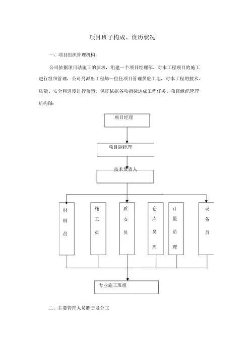项目班子组成、资历情况