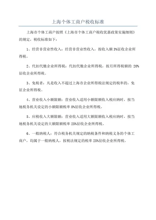 上海个体工商户税收标准
