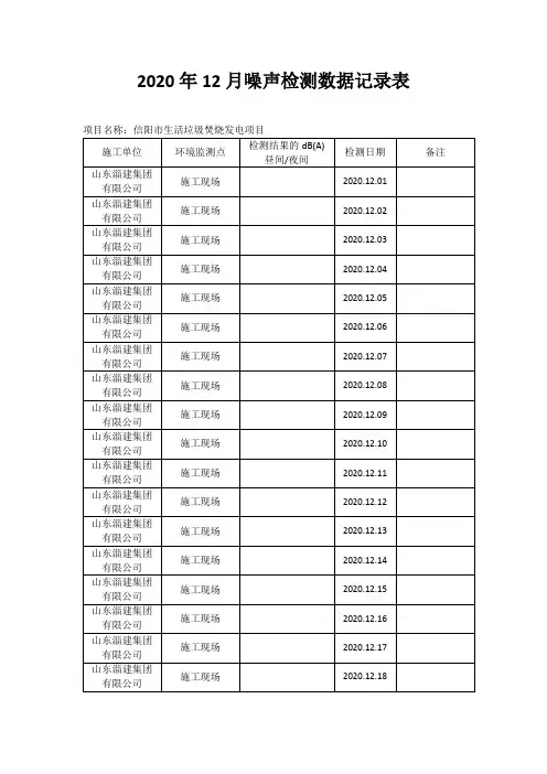 噪声检测数据记录表