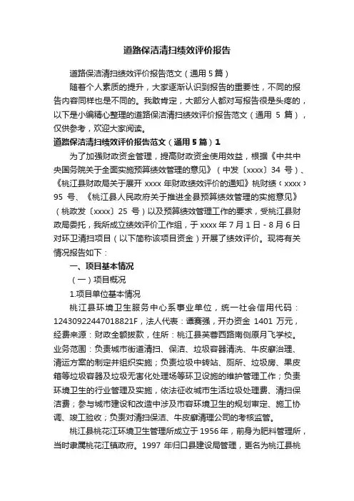 道路保洁清扫绩效评价报告范文（通用5篇）