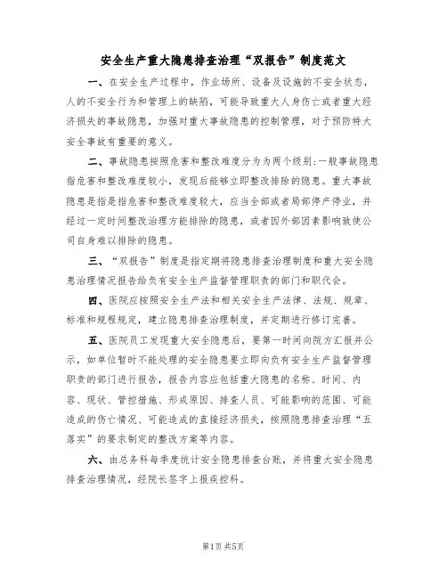 安全生产重大隐患排查治理“双报告”制度范文（2篇）