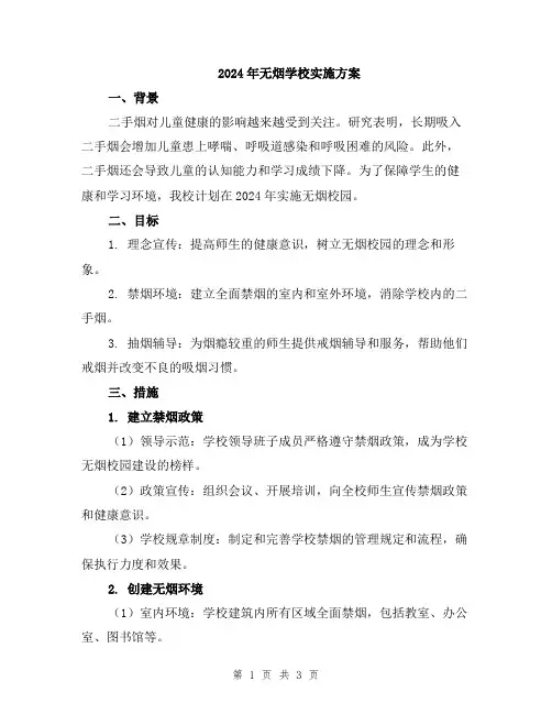 2024年无烟学校实施方案