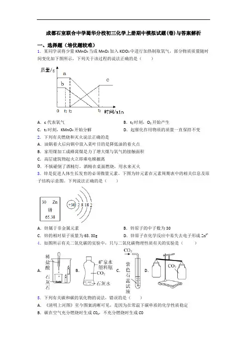 成都石室联合中学蜀华分校初三初三化学上册期中模拟试题(卷)与答案解析