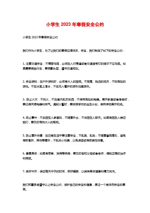 小学生2023年寒假安全公约