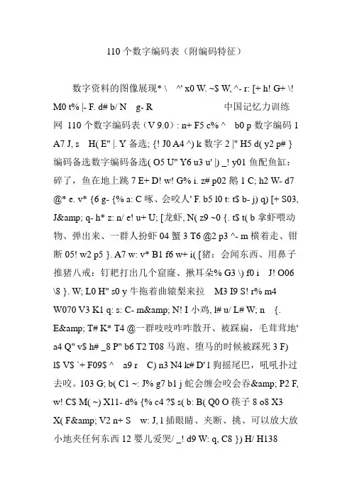 110个数字编码表(附编码特征)