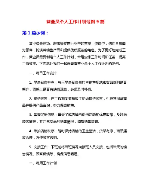 营业员个人工作计划范例9篇