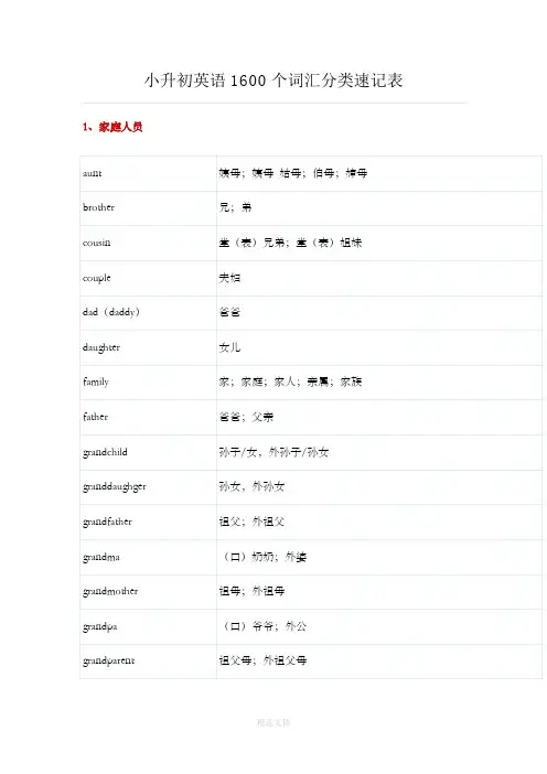 小升初英语单词汇总