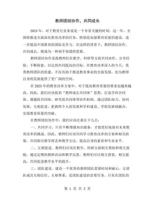 教师团结协作,共同成长