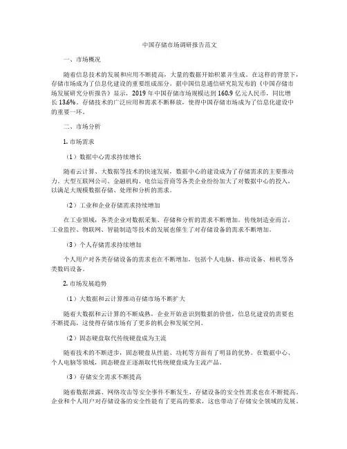 中国存储市场调研报告范文