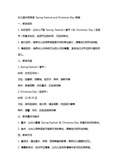 幼儿园中班英语Spring Festival and Christmas Day教案