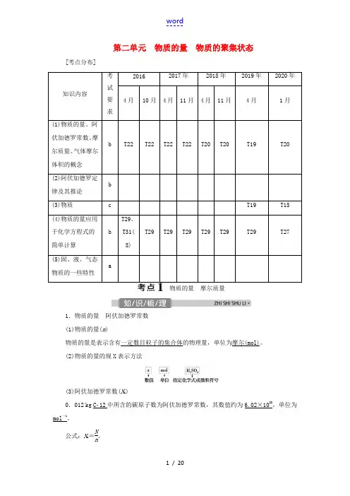 (浙江选考)高考化学一轮复习 专题1 化学家眼中的物质世界 2 第二单元 物质的量 物质的聚集状态教