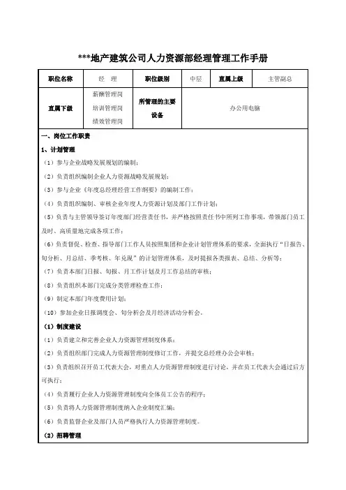 地产建筑公司人力资源部经理管理工作手册