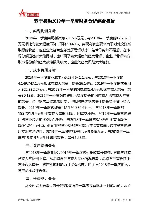 苏宁易购2019年一季度财务分析结论报告