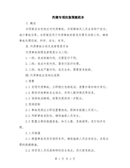 灼烫专项应急预案范本