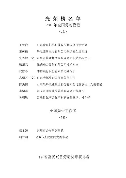 潍坊2010光荣榜企业