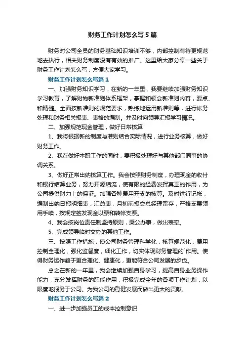 财务工作计划怎么写5篇