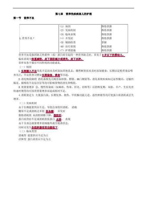 儿科护理学- 营养性疾病患儿的护理
