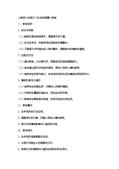 人教版小学语文《永生的眼睛》教案 