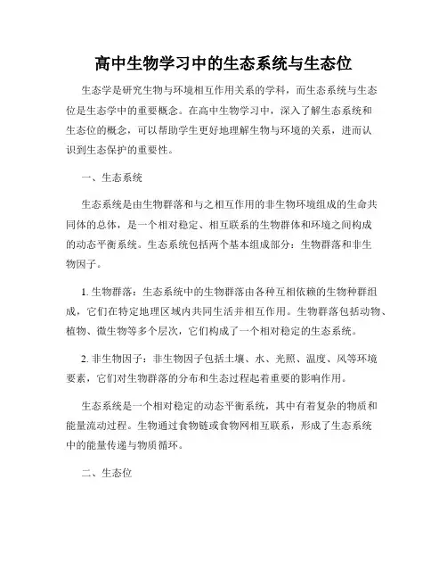 高中生物学习中的生态系统与生态位