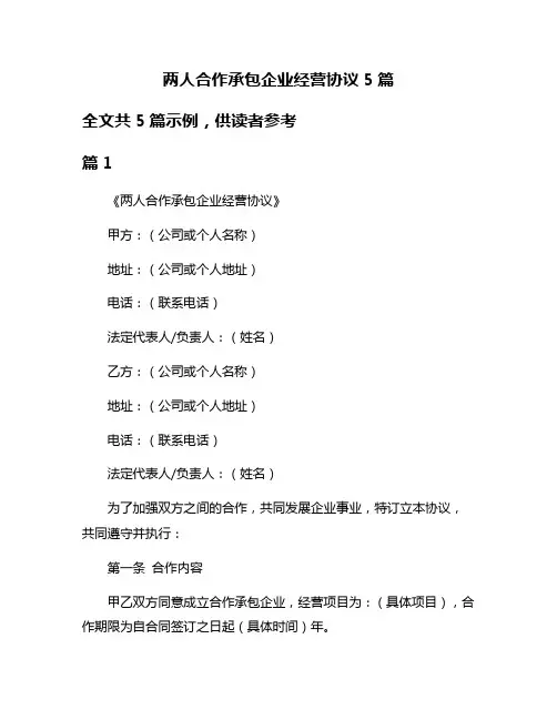 两人合作承包企业经营协议5篇
