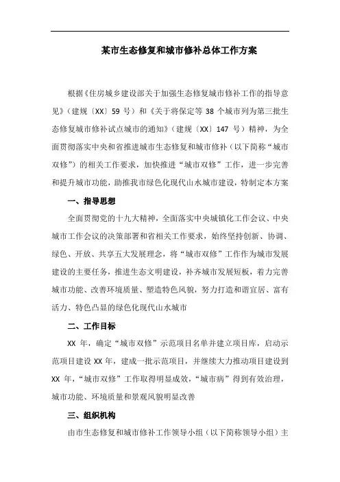某市生态修复和城市修补总体工作方案