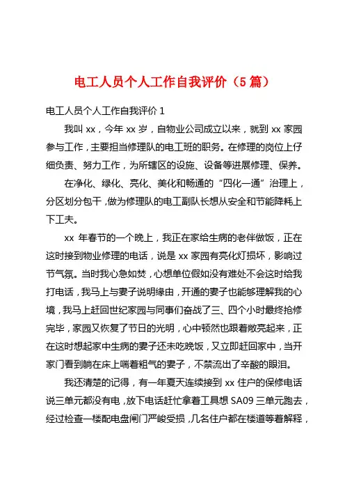 电工人员个人工作自我评价(5篇)