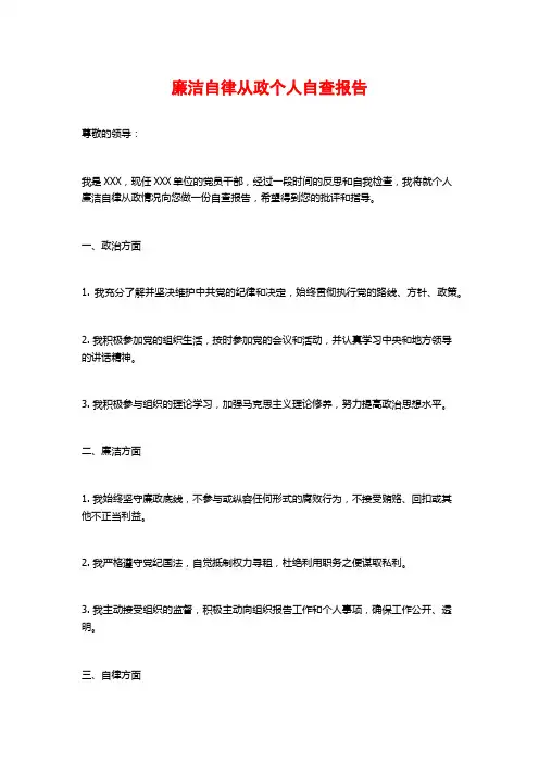 廉洁自律从政个人自查报告