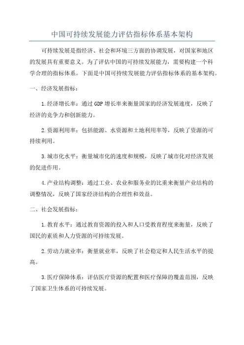 中国可持续发展能力评估指标体系基本架构