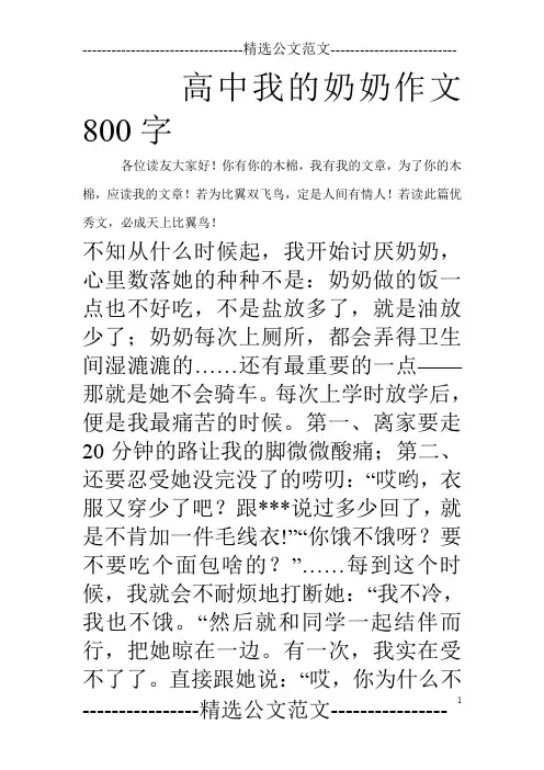 高中我的奶奶作文800字