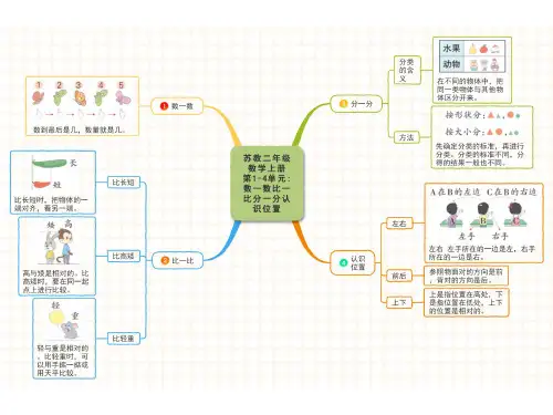 苏教一年级数学上册第1-4单元：数一数比一比分一分认识位置知识点思维导图
