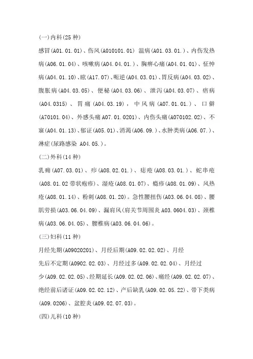 20种中医常见病名及编码