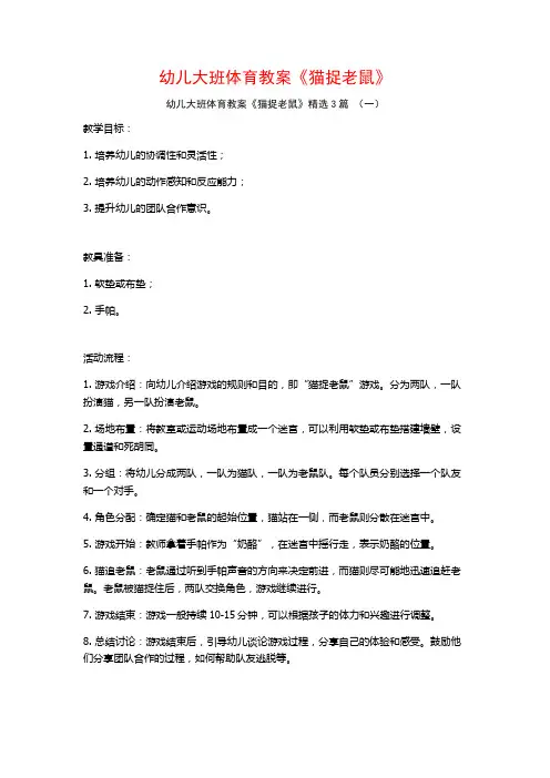 幼儿大班体育教案《猫捉老鼠》3篇