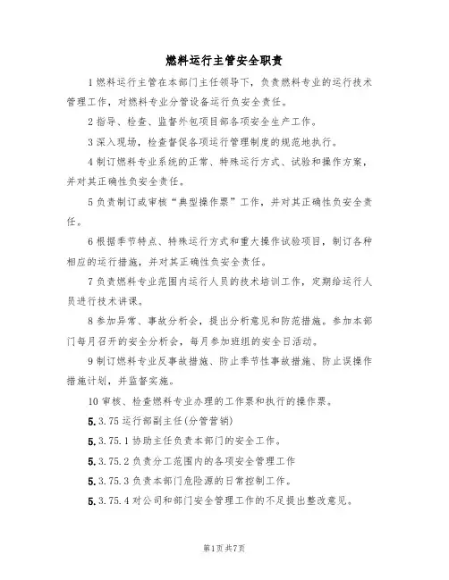 燃料运行主管安全职责(5篇)