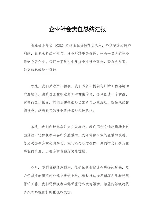 企业社会责任总结汇报