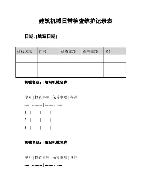 建筑机械日常检查维护记录表