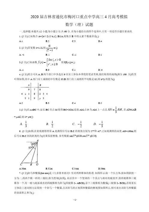 2020届吉林省通化市梅河口重点中学高三4月高考模拟数学(理)试题