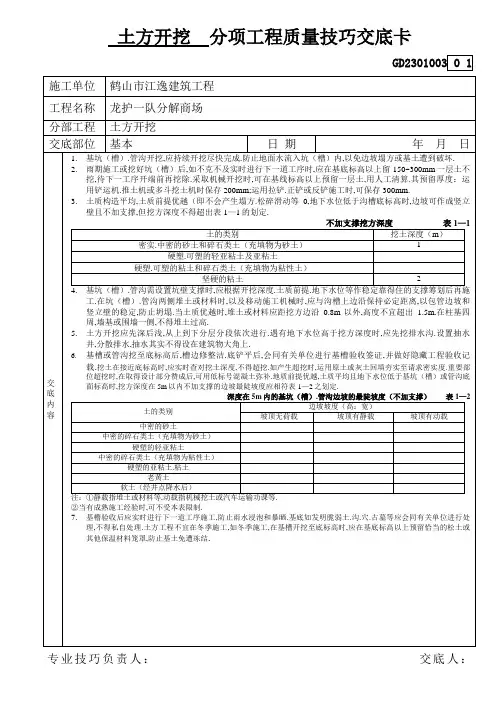 全套分项工程质量技术交底卡